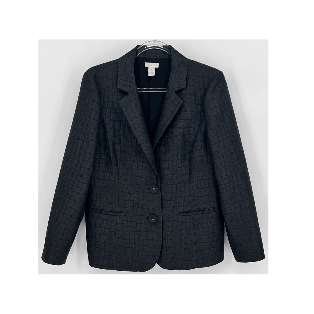 CHICO'S 1 Blazer Medium 8 Black Crocodile Embossed Textured Professional Dress‎